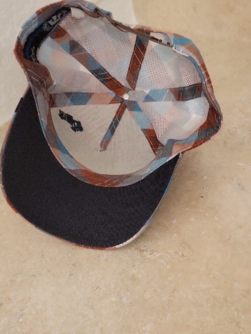 Men's Brown Plaid & Cream Stripe Baseball Cap with Tornado Graphic - Picture 5 of 6